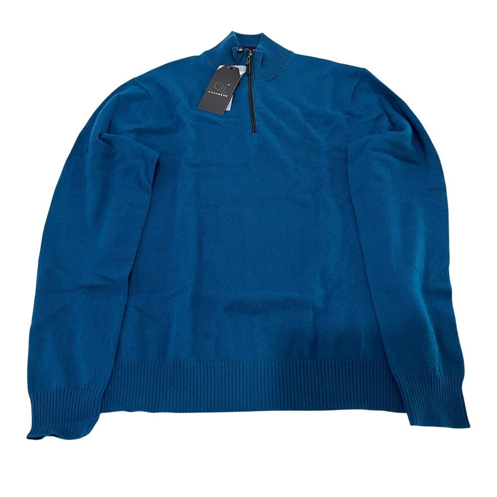 3-29 QI CASHMERE Men's 1/4 Zip Henley 100% Cashmere Sweater Blue Medium